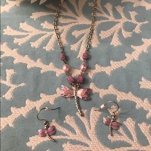Pink Dragonfly Jewelry Set